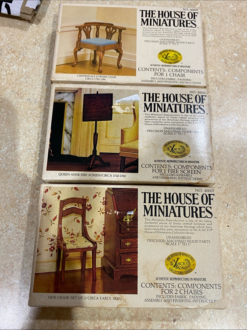 3 VINTAGE The House of Miniatures X-ACTO Furniture Kits-Open Box